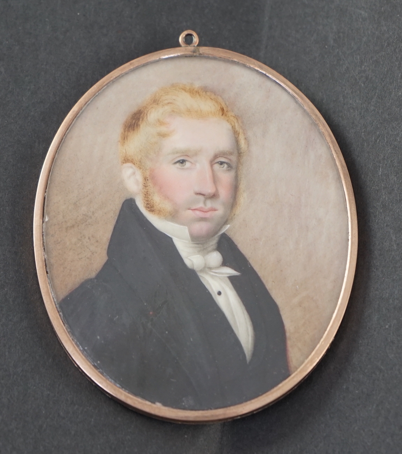 English School circa 1820, Portrait miniature of a red haired gentleman, watercolour on ivory, 7.8 x 6.4cm. CITES Submission reference 8G621R4F